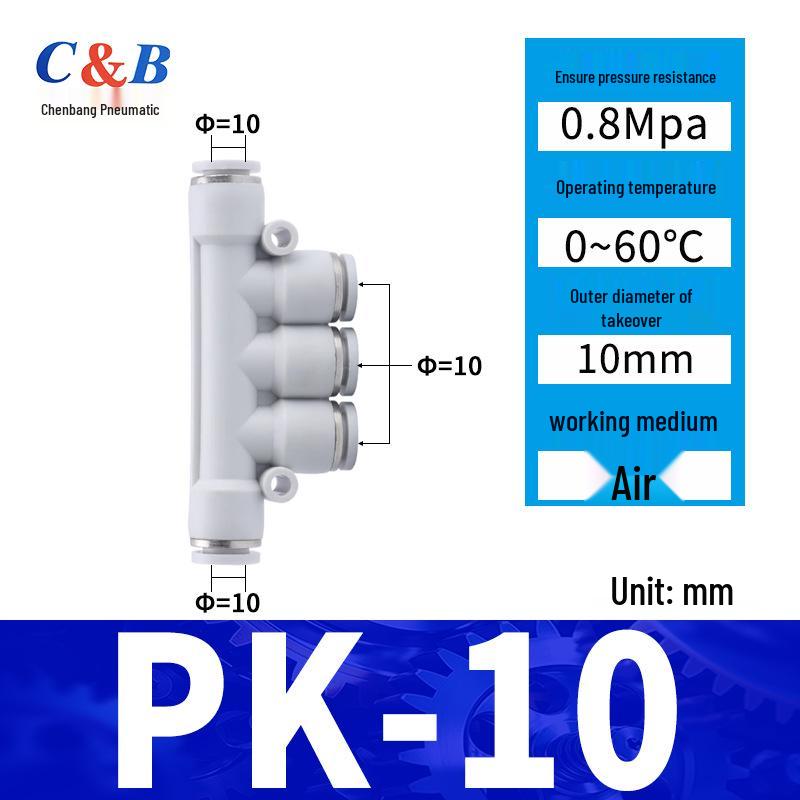 Pneumatic Nylon Air Hose Quick Connect Fittings: PU Straight, PY 5-Way, Cross 4-Way, PZA 3-Way, PE Connector with White/Blue Cap