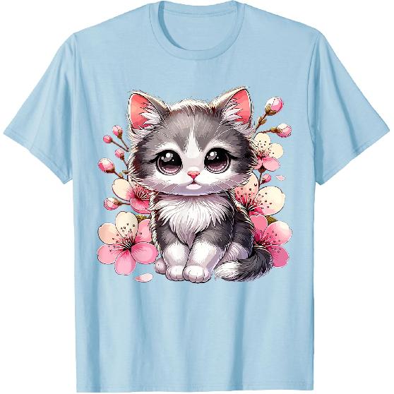 Cute Cat with Cherry Blossoms Cat T-Shirt