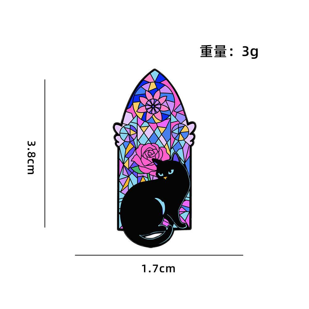 Black cat whispering under colored windows Theme badge Personality creative animal cat cute brooch Clothes accessories