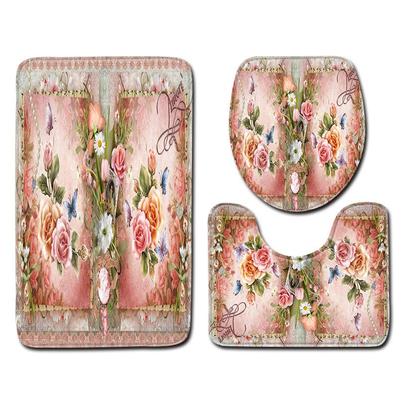 Creative Retro Bathroom Toilet Three-Piece Floor Mat Combination Set Household Door Mat Kitchen Absorbent Non-Slip Carpet