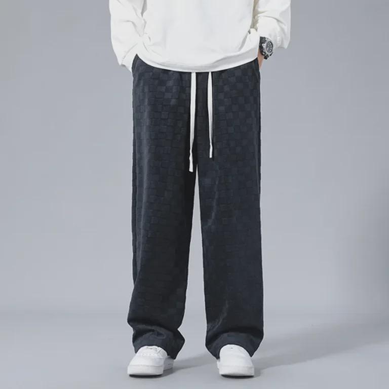 Unisex Checkerboard Corduroy Straight Trousers - Retro Autumn Style