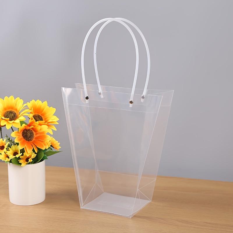 10 Pcs Floral Bags Clear Flower Bouquet Bag with Handle Florist Gift Bags Packaging Plastic Gift Bags for Birthday Wedding Anniversary Housewarming