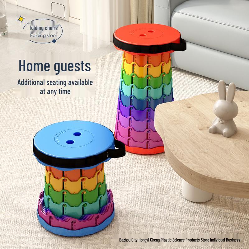 Portable Folding Telescopic Fishing & Camping Stool - Space-Saving Round Rainbow Design