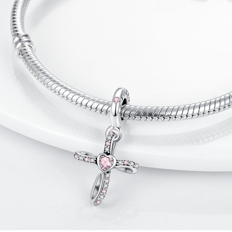 Copper Cross Pink Zirconium Pendant Suitable For Original Bracelet Diy Popular Exquisite Jewelry