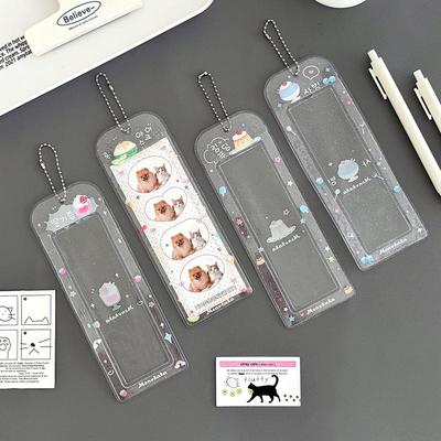 HOT SALE PVC Cartoon Photo Album Strips Wedding Bookmark Holder Four-panel Card Glitter Fan Collection
