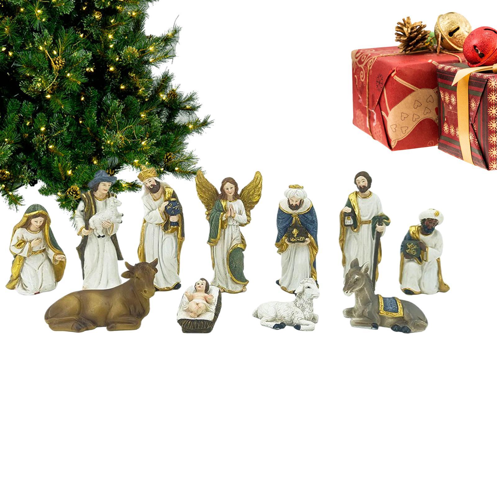 11 шт. Рождественский набор «Сцена Рождества Иисуса» Статуэтка Иисуса в плаще из смолы Украшение «Святой Младенец Иисус» Религиозный Христианский Праздничный Подарок CN