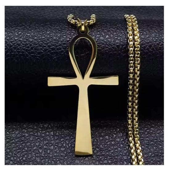 Vintage Retro Amulet Talisman Ankh Cross Pendant Necklace Women Egypt Egyptian Key Life Religious Chain Jewelry Gift Stainless Steel