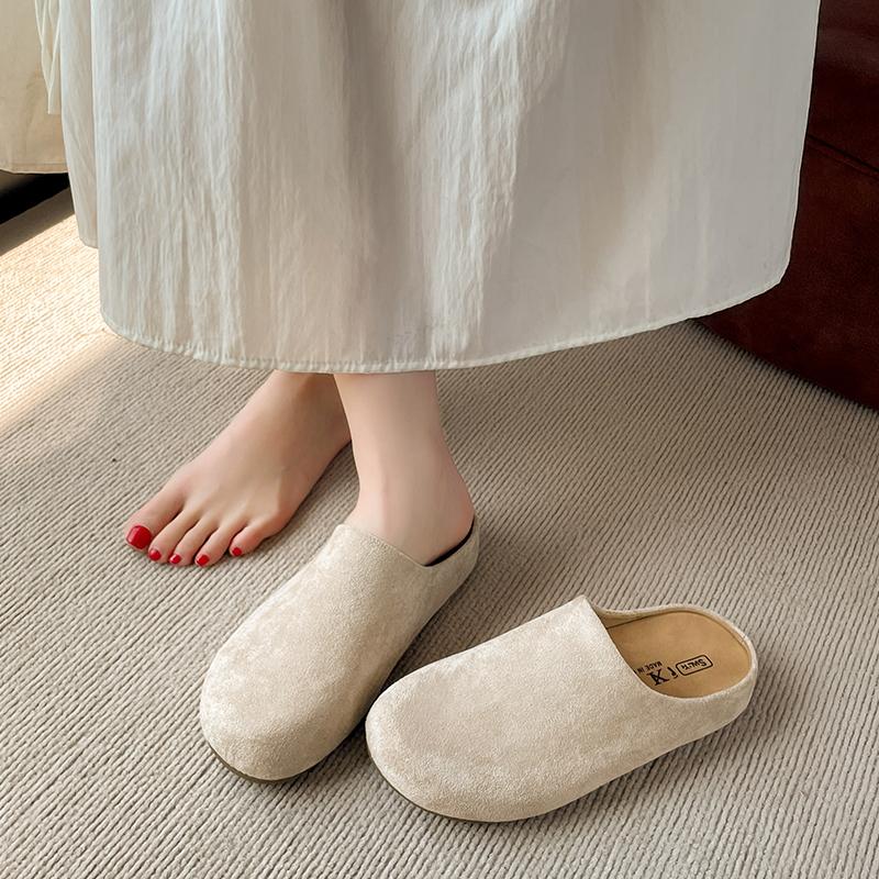 New Retro Solid Color Flat Bottom Women's Shoes Ladies Slides Fashion Suede Slippers Mules Casual Cozy Female Sandals