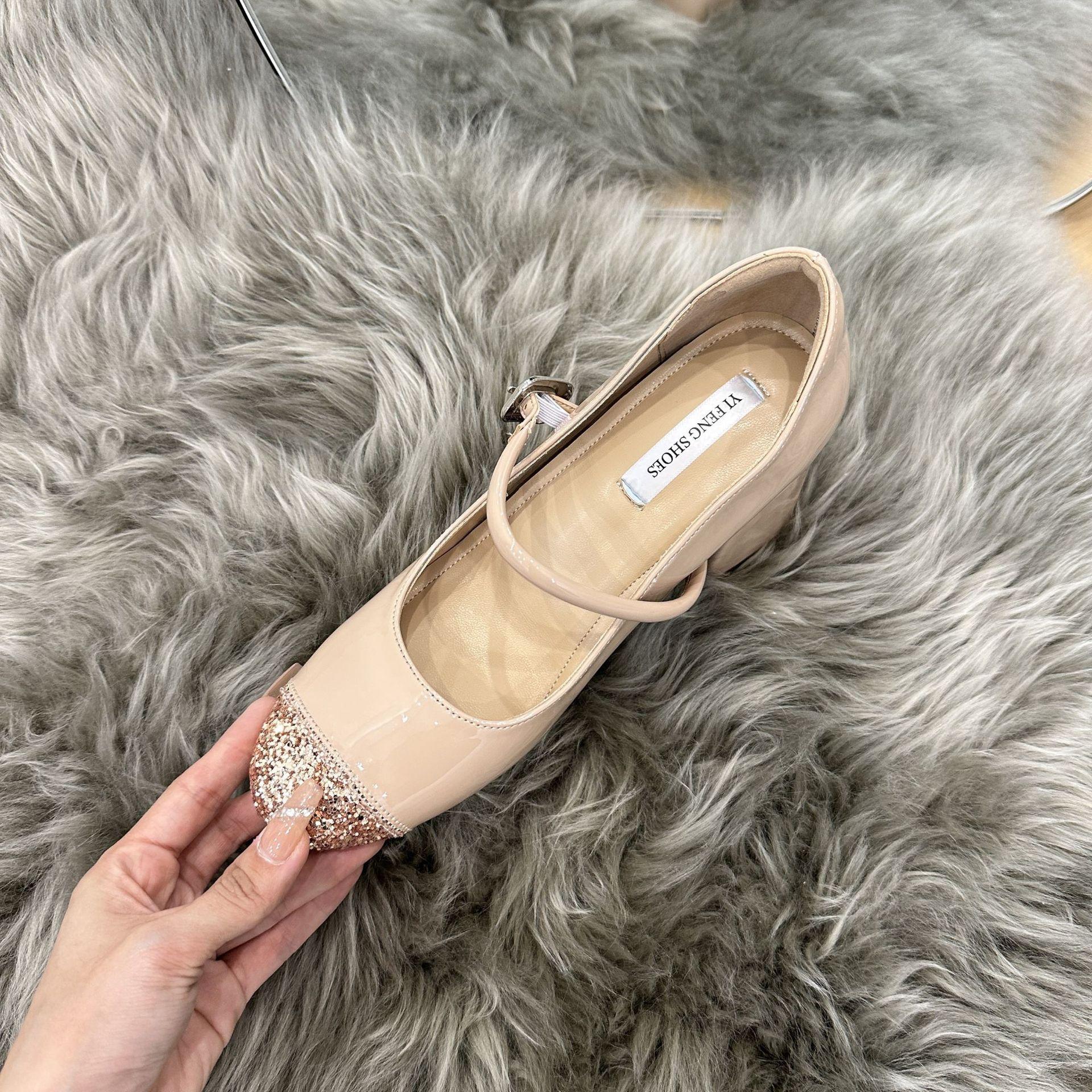 

Sequins silver thick heel plus 9cm color matching Mary Jane with fashion temperament light mouth women s high heels 39 телесный