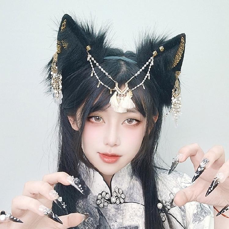 Wolf Cats Foxes Tail Wolf Ears Headbands Halloween Christmas Party Costume Toy Gift for Woman Man Cosplay