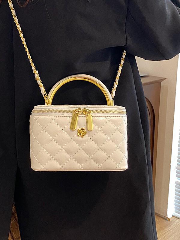 Argyle Chain Box Bag: Women's Stylish Korean Shoulder & Crossbody Handbag