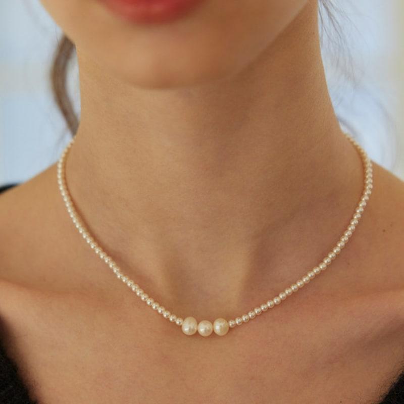 

murmur [925silver]Third point pearl necklace Silver