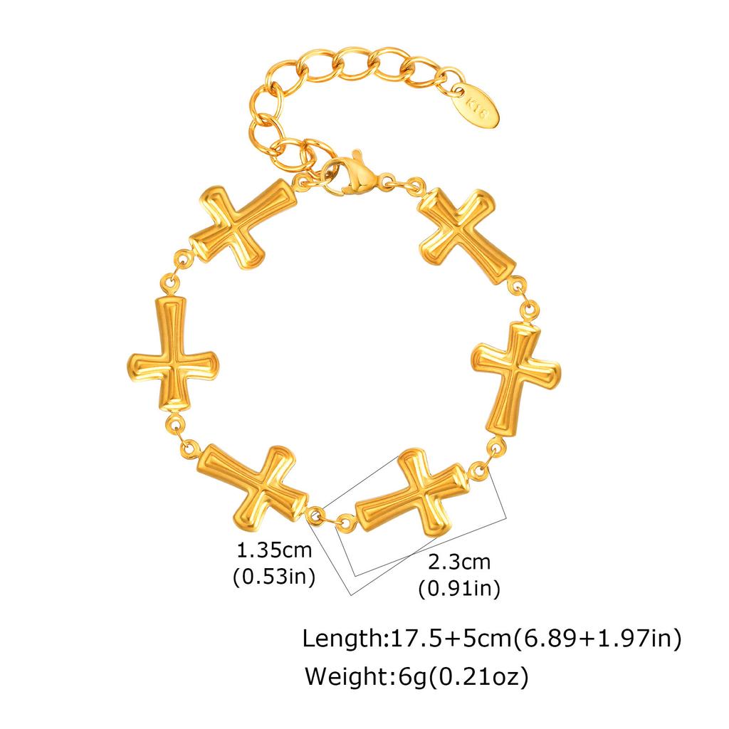 Fashion Stainless Steel Embossed Cross Bracelet Gold Ladies Accessories Jewelry 2475