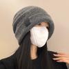 Knitted pile cold hat women's autumn and winter wool blended bald hat warm ear protection versatile face small hat advanced sense