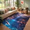 Cyber Cool Style Ancient Town Fluorescent Waterfall Rug Carpet Mat Non-Slip for Living Room Bedroom Futuristic Home Decor
