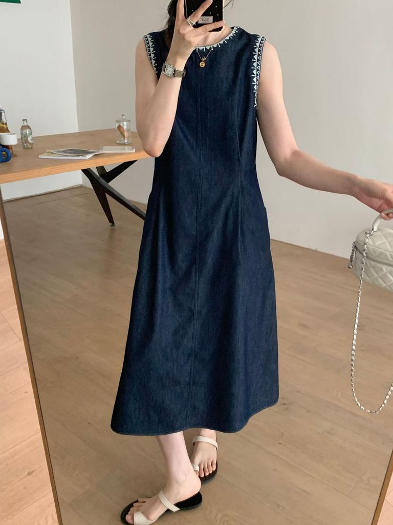 French sleeveless vest denim dress women's new summer retro high-end loose and thin skirt