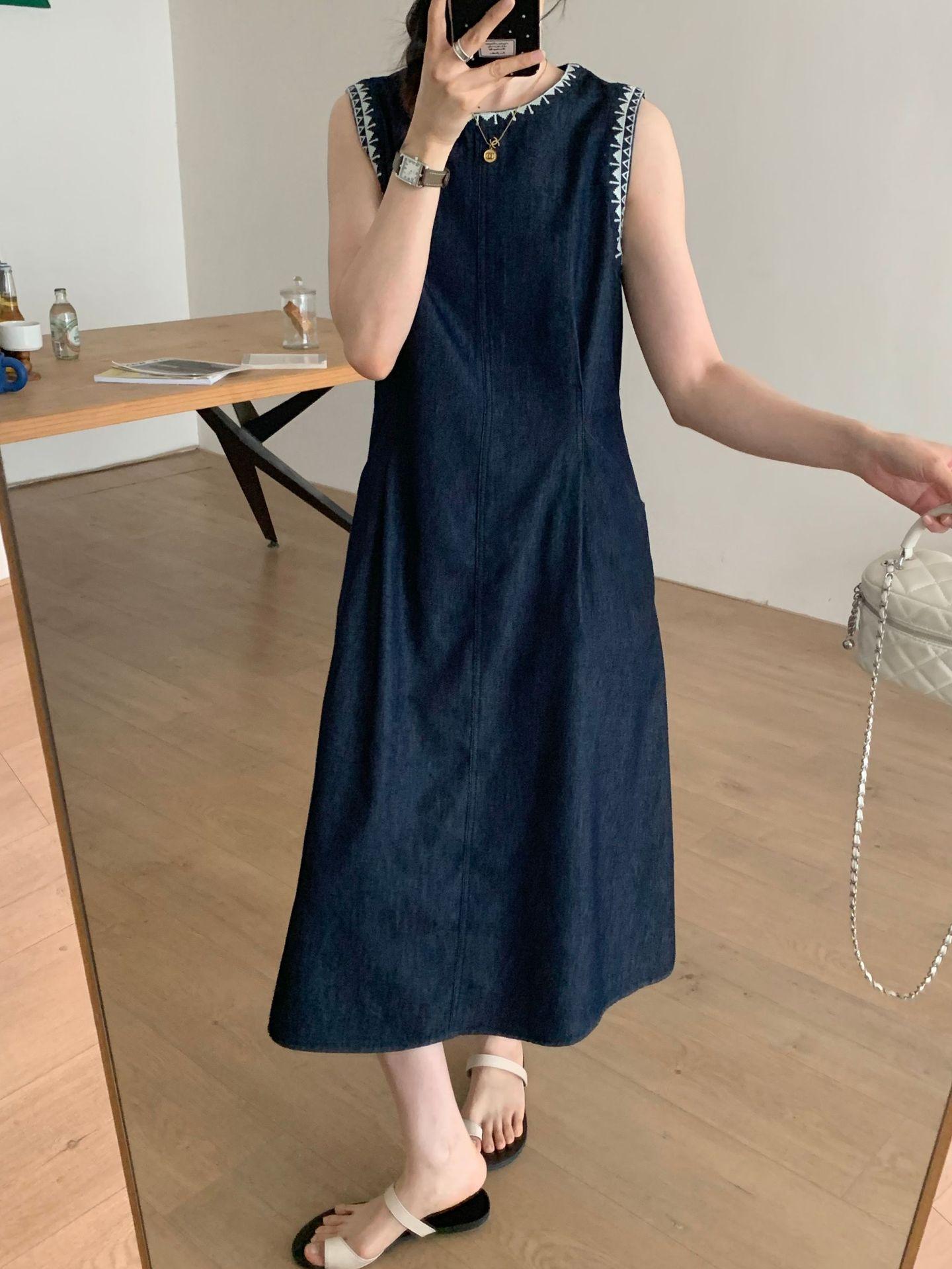 French sleeveless vest denim dress women s new summer retro high-end loose and thin skirt m ( 40-52.5kg )