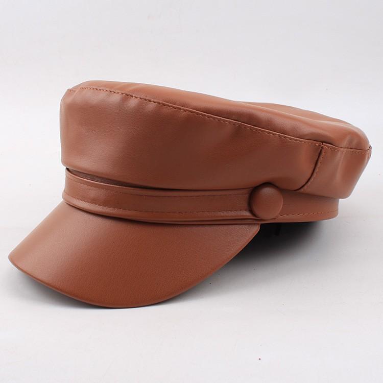 Fashion Women's Beret Hat, Winter Korean Style Leather Peaked Cap, Plain Color Baker Boy Hat for Women