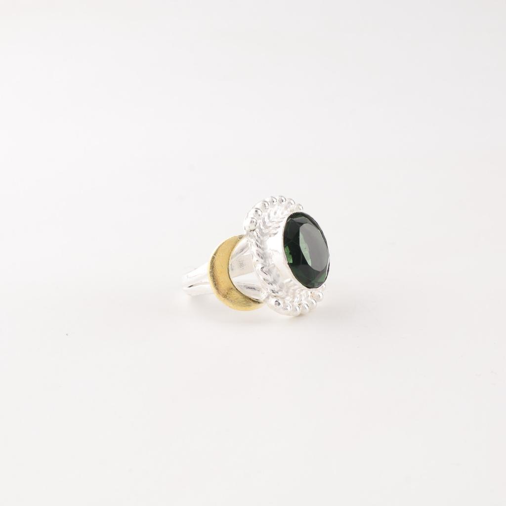 Green Tourmaline Gemstone 925 Sterling Silver Jewelry Handmade Tow Tone Ring RR-61-4
