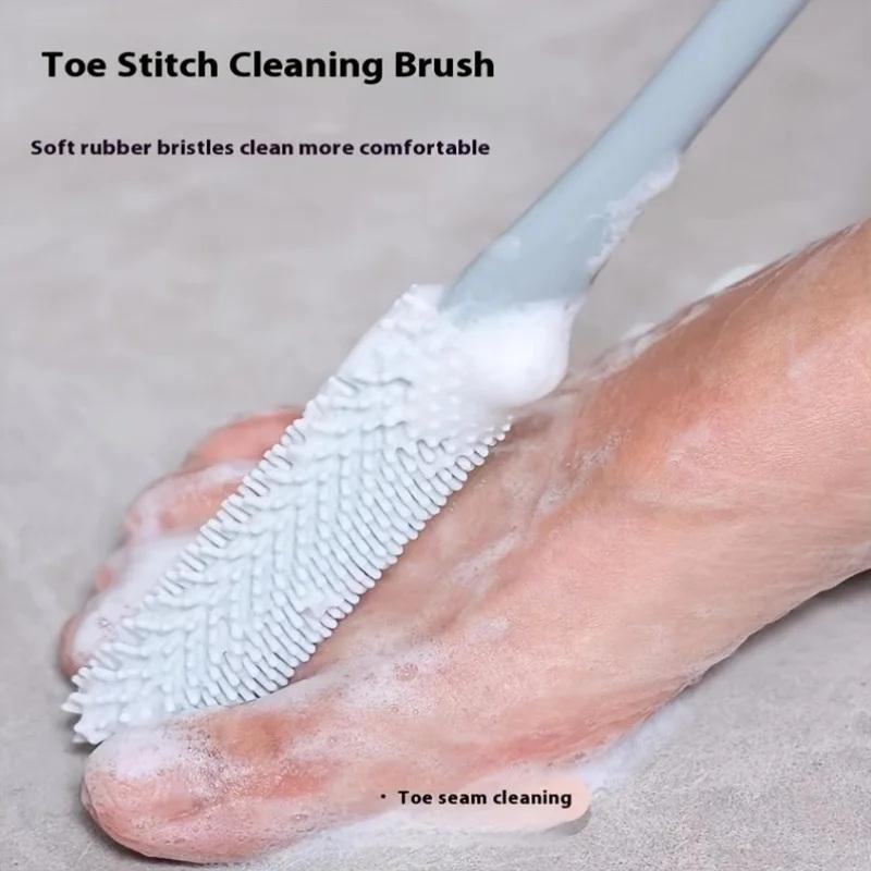 Cepillo para Pies Ergonómico con Mango Largo, Limpiador de Dedos de Pies de Silicona Suave, Cepillo de Baño Exfoliante para Masaje de Pies