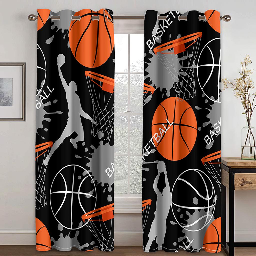 3D-Digitaldruckvorhang im Basketball-Sportstil, geeignet für Wohnzimmer, Balkon, Heimverschönerung, zweiteilig