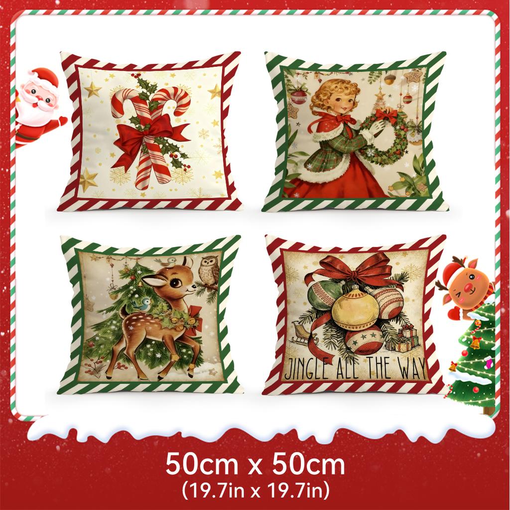 Retro Christmas Theme Pillowcase Bedroom Sofa Cushion Cover 100% Polyester Living Room Cushion Pillowcase Home Decor