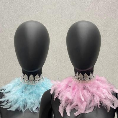 Yousheng Peacock Feather Scarf Handmade Gothic Cape with Adjustable Lace Tie Gradient Color Feather Face Collar Dance Party Accessories