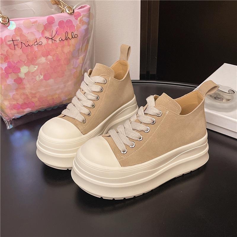 

Versatile ugly cute round head platform popular muffin sneakers women s 2025 autumn new big head casual board shoes trend 40 хаки