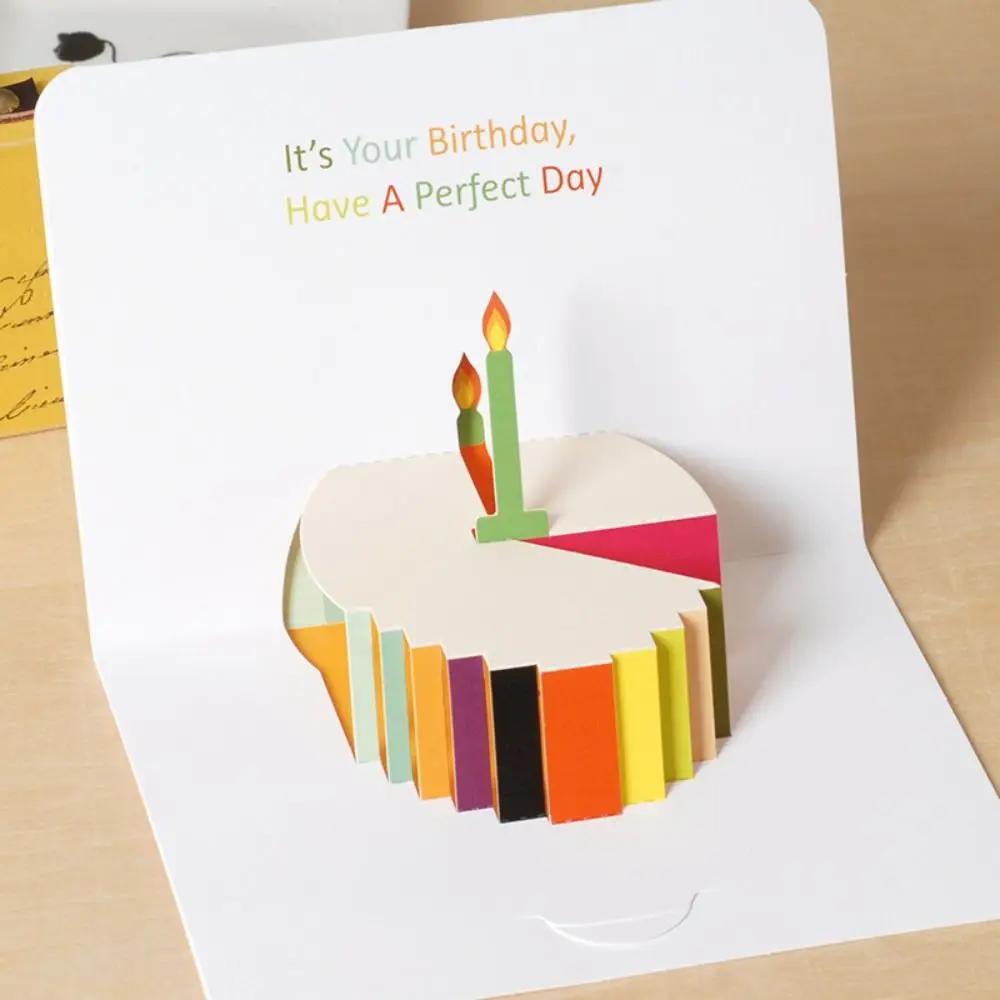 

1pcs Happy Birthday Card For Kids Friends Family 3D Birthday Cake Pop-Up Greeting Cards Postcards Gifts with Envelope