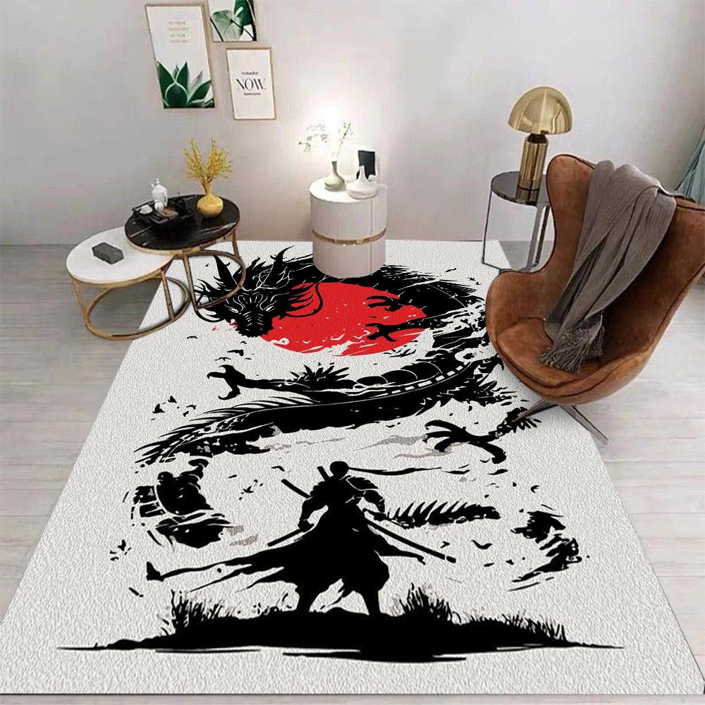 Oriental Art Style Carpet With Floral Dragon Patterns Retro Elegant Design NonSlip Rug For Living Room Bedroom Sofa Area