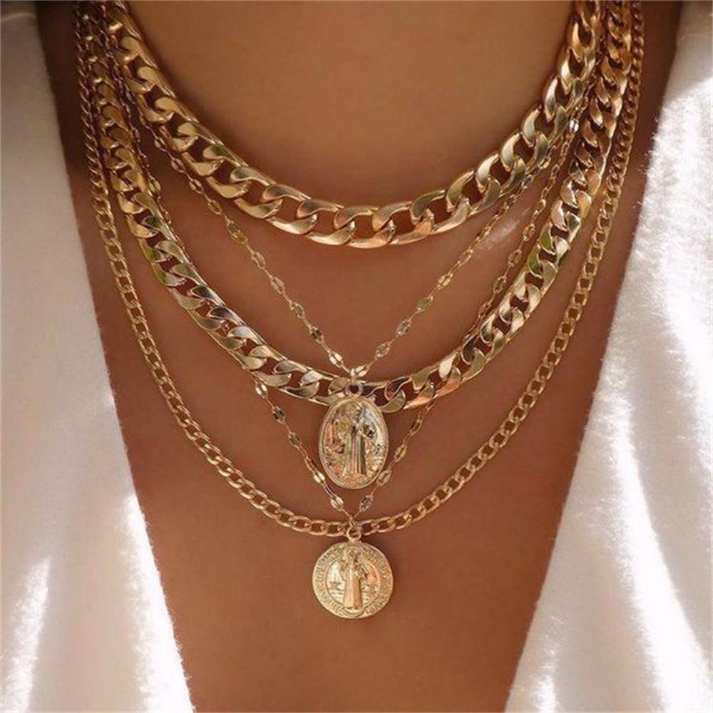 Fashion Punk Exaggerate Chain Crystal Heart Shaped Pendant Multilevel Punk Necklace For Women Vintage Choker Wedding Jewelry