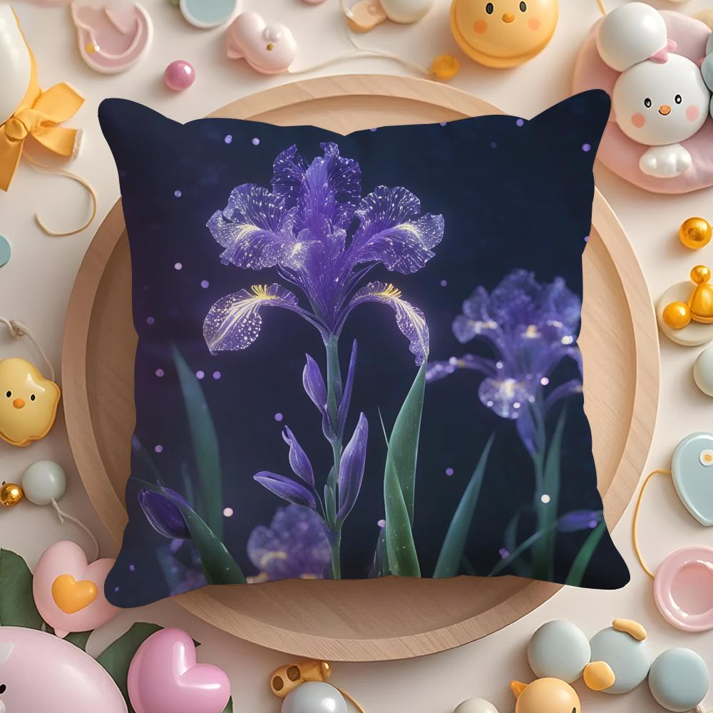 Iris Flower Cushion Cover Home & Car Multi-Scene Pillow Cover - Reversible, Soft & Durable for Daily Use