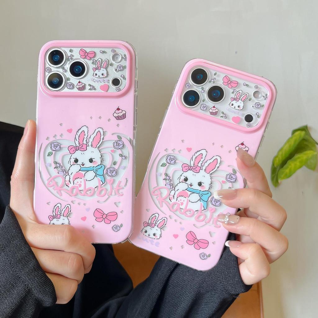 Dynamic IMD Hollow Heart Bunny Phone Case for iPhone 17 Pro/15 Pro Max/16 PM