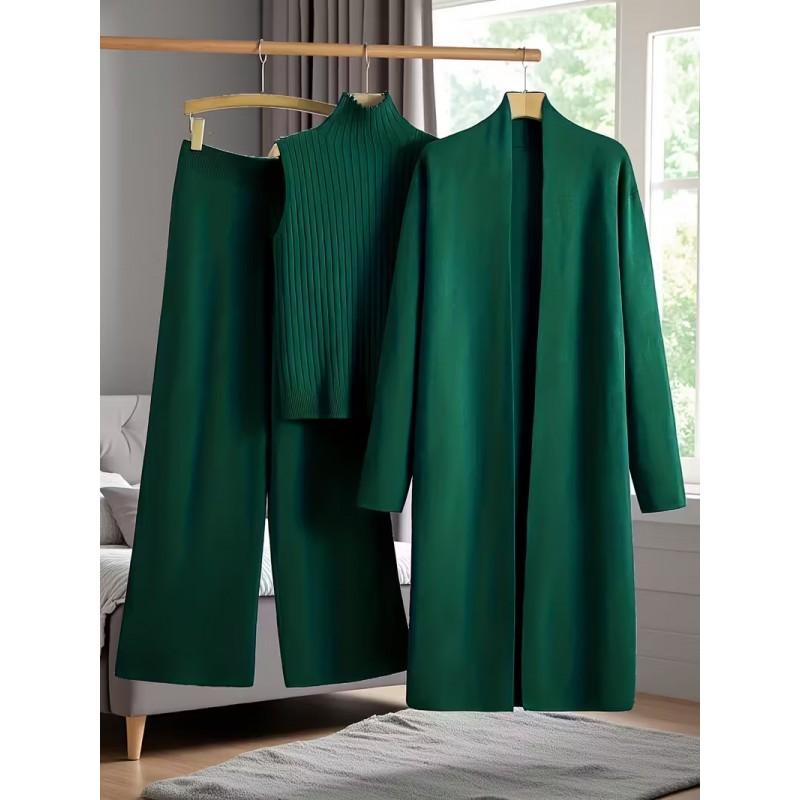 Womens Oversized Knit Set: Open Front Cardigan Turtleneck Top Wide Leg Pants Casual Chic Outfit 2025