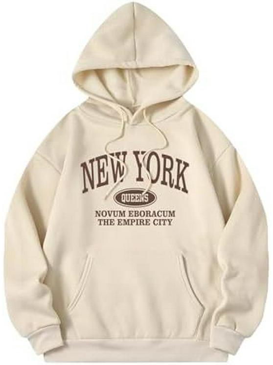 2024 COZYEASE Women's Letter Print Long Sleeve Hoodie Sweatshirt