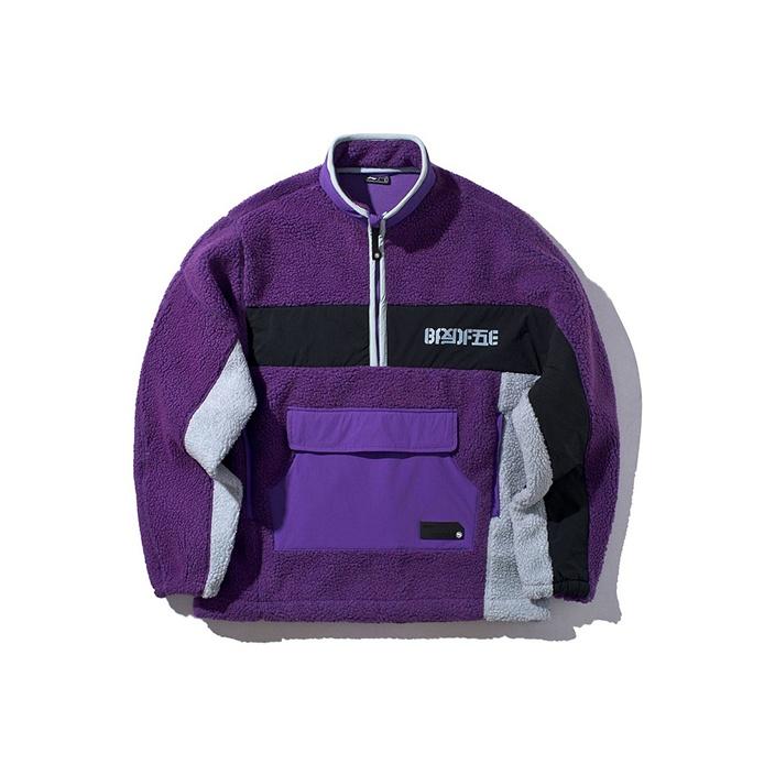 Li Ning Badfive Basketball Series Half-Zip Color Block Warm Pullover Sweatshirt Men sweatshirt Ultraviolet AWDP609-2
