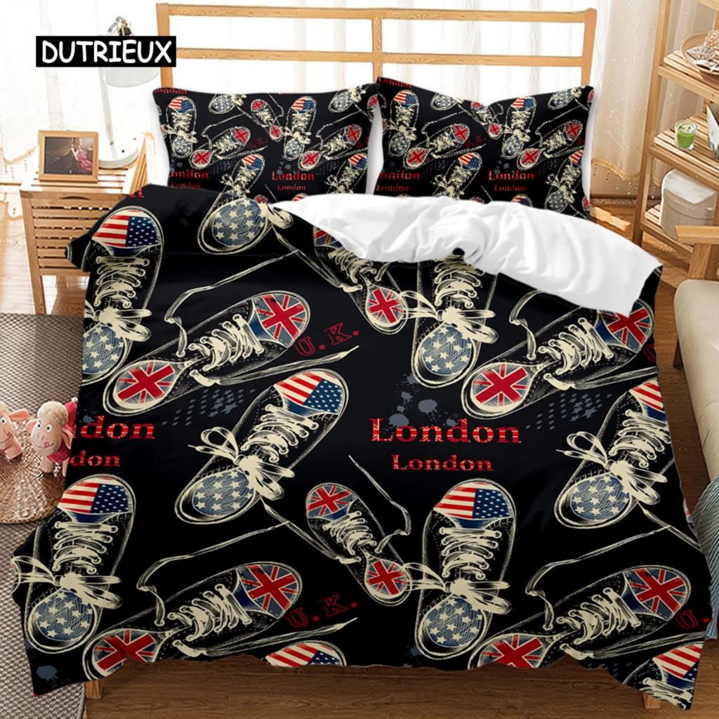 Urban Trend Duvet Cover Set London Canvas Shoes for Kids Teens Twin Bedding Set Double Queen King Size Polyester Quilt Cover
