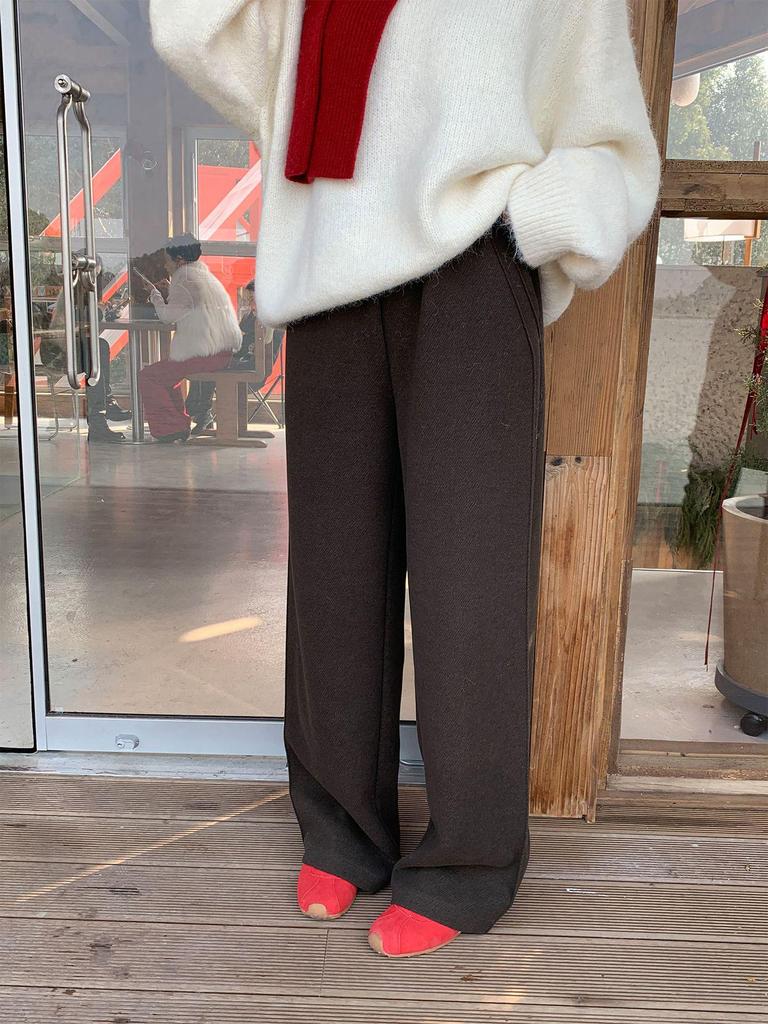 Plus Size Women's High Waist Soft Warm Straight Leg Pants - Casual Wide-Leg Autumn/Winter.