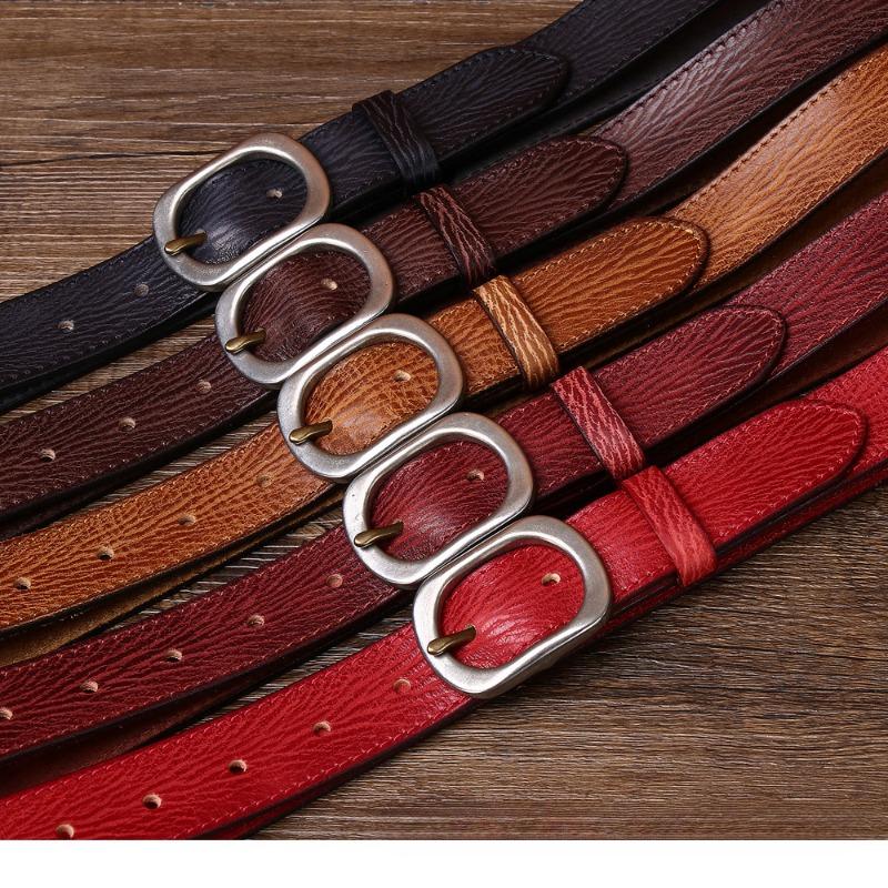 Damen Gürtel aus Rindsleder erster Schicht, handpolierter, lässiger, modischer Trend-Dornschließe-Gürtel