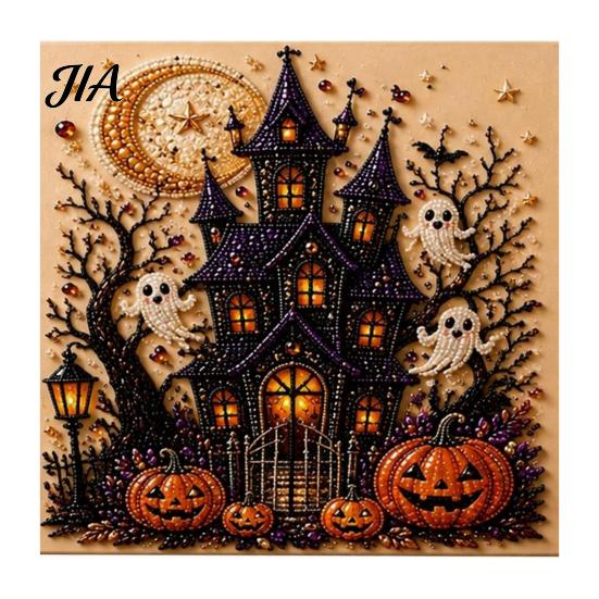 Halloween Faux Pearl Art Kits for Adults Kit, Witch Ghost Painting DIY Seasonal Projects Families Spooky Pumpkin Diamond Craft Set Adults, Handmade