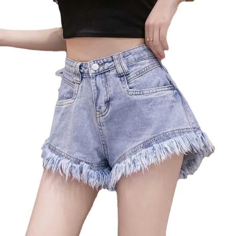 

Летние легкие темпераментные шорты с высокой талией, хлопковые розовые джинсовые брюки стандартного размера с широкими штанинами