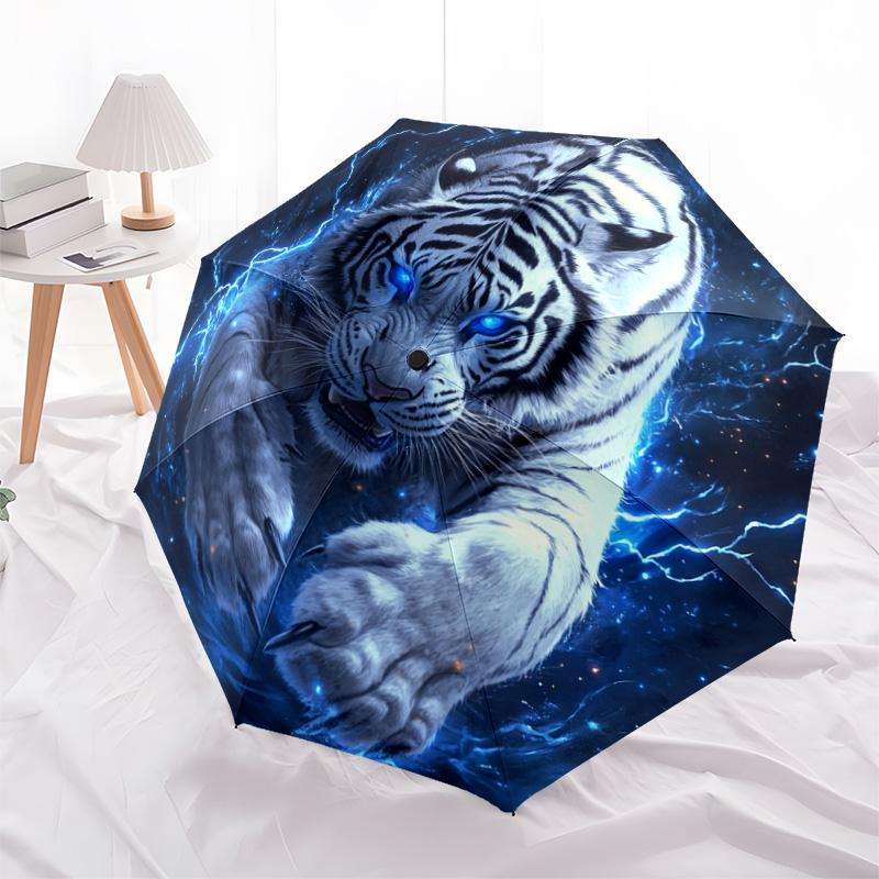 1 PC Automatic Folding Umbrella - Electric Tiger Pattern, Portable & Foldable Design with 8 Ribs, Christmas Birthday Gifts