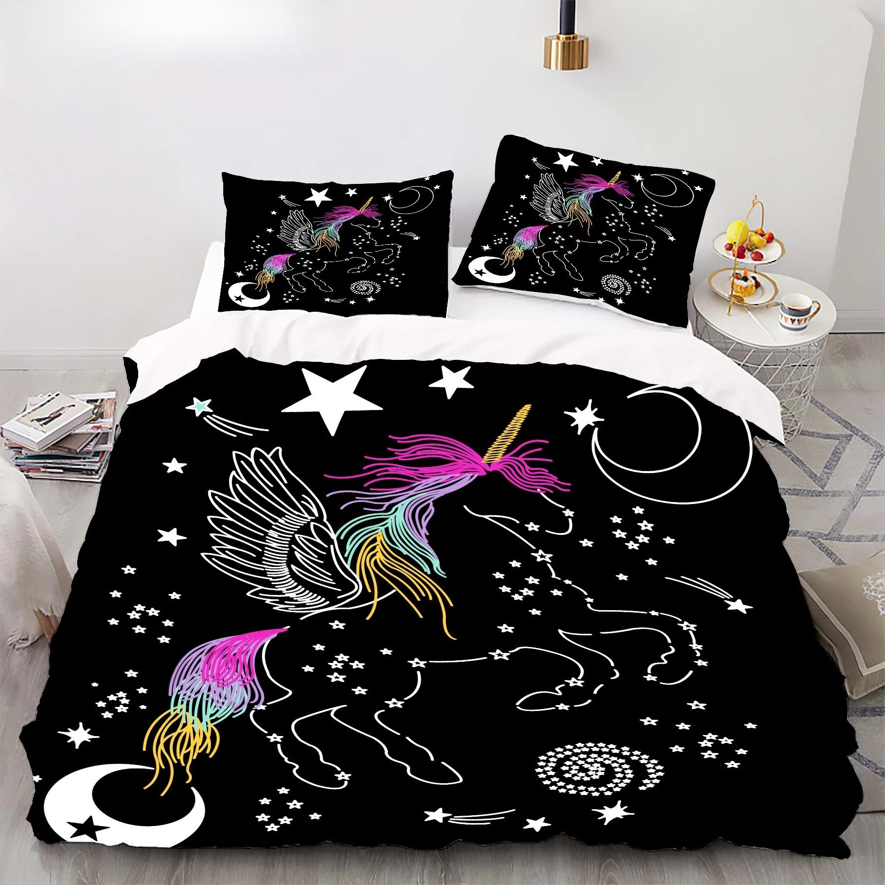 

Cartoon Rainbow Unicorn Bedding Set 135x200 Duvet Cover Pillowcases Queen Single Twin Size for Kids Girls 70x133cm 2pcs