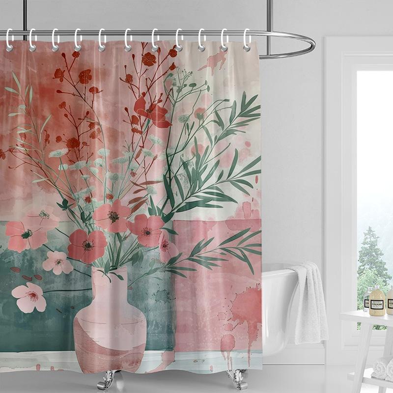 Nordic Style Bathroom Soft Fabric Shower Curtain Abstract Tropical Plant Art Pattern Waterproof Bathroom Decorative Curtain