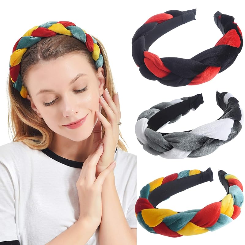Velvet Braid Headbands Cute Headbands for Woman Spanish Vintage Style Alice Hair Bands Wide Thick Hair Hoop 3pcs Head Band Hair Accessories for Women