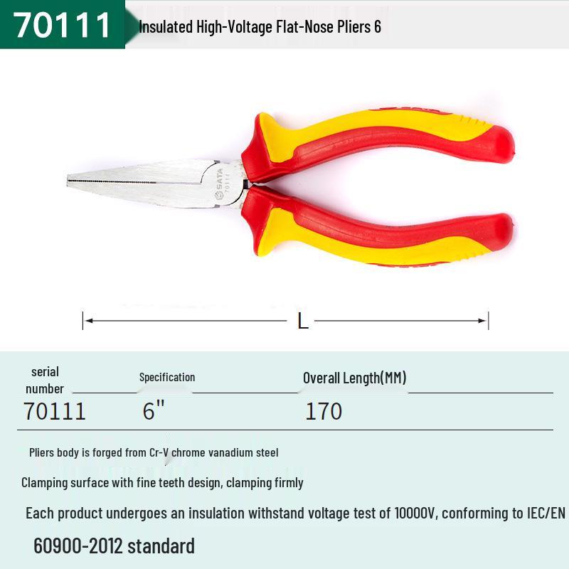 SATA Insulated High-Voltage Pliers Set: Flat-Nose, Round-Nose, Bent-Nose, and Elbow Pliers for Electricians