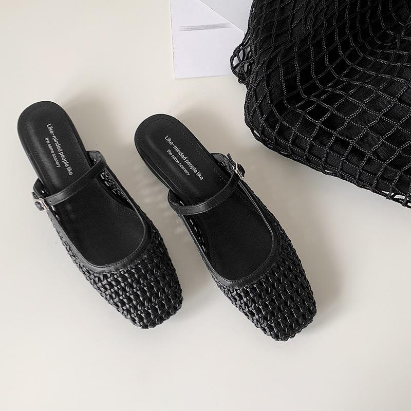 Breathable~ 3cm Thick Heel Light Mouth Sandals Women's Leather Hollowed Out Summer Mary Jane Bag Head Wearing Sandals