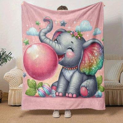 1pc Elephant Printing Lightweight Flannel Blanket, Comfortable and Warm Blanket, for Camping Sofa Bed and Couch Office, Gift