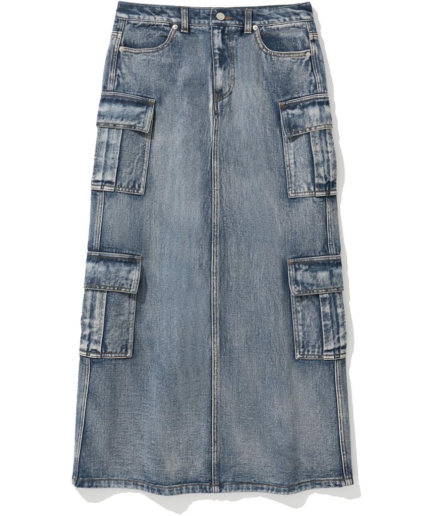 NOT4NERD W Denim Cargo Long Skirt - Deep Blue