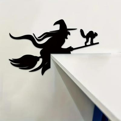 1pc Witch On a Broom Wall Sticker Decorative Metal Art for Door Corners & Frames Stylish Halloween Wall Decor for Elegant Spaces